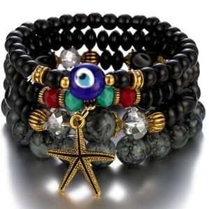 Fashion Trendy Beaded Charm Bracelets - BLACK Mix